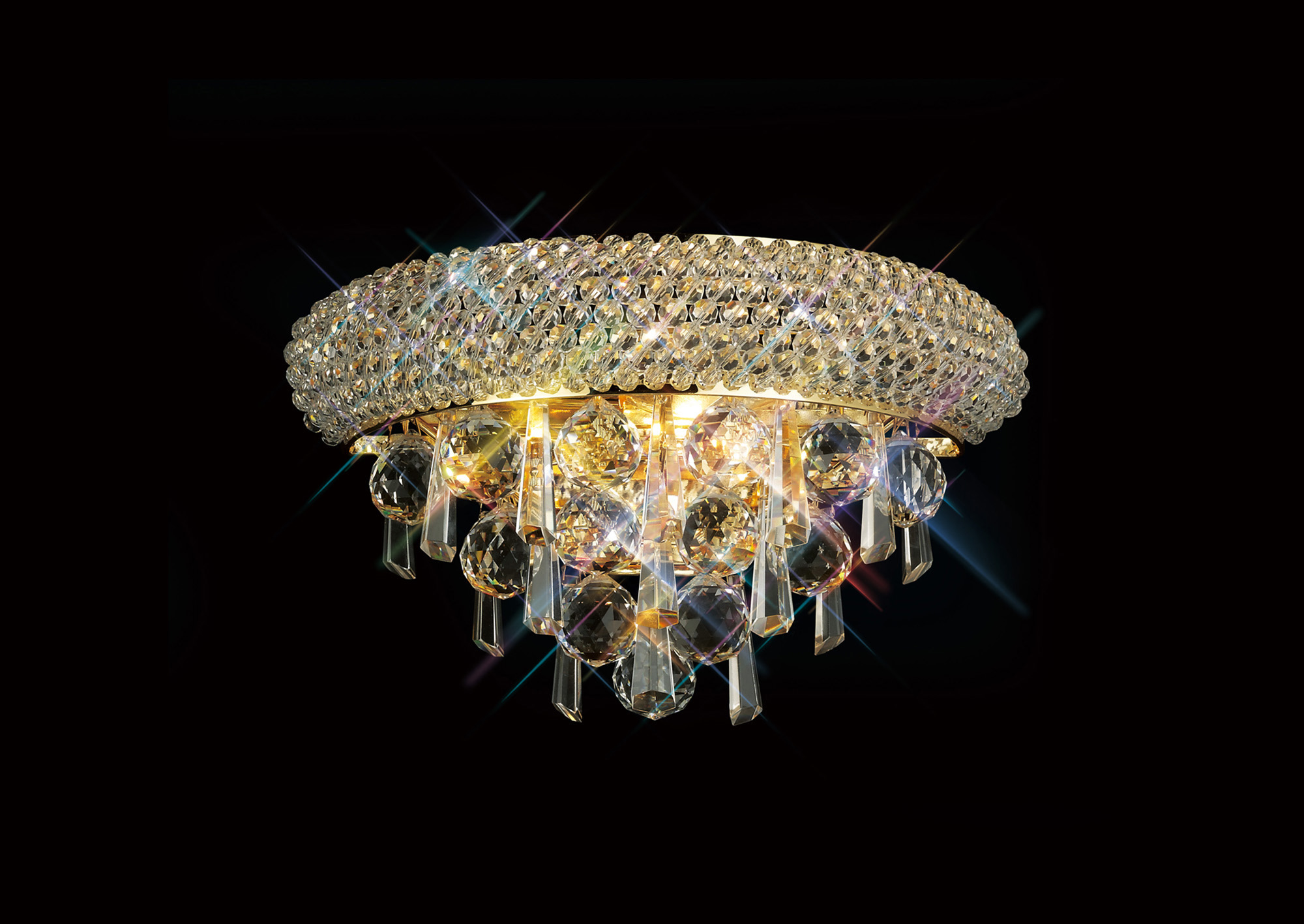 Alexandra Gold Crystal Ceiling Lights Diyas Statement Crystal Fittings